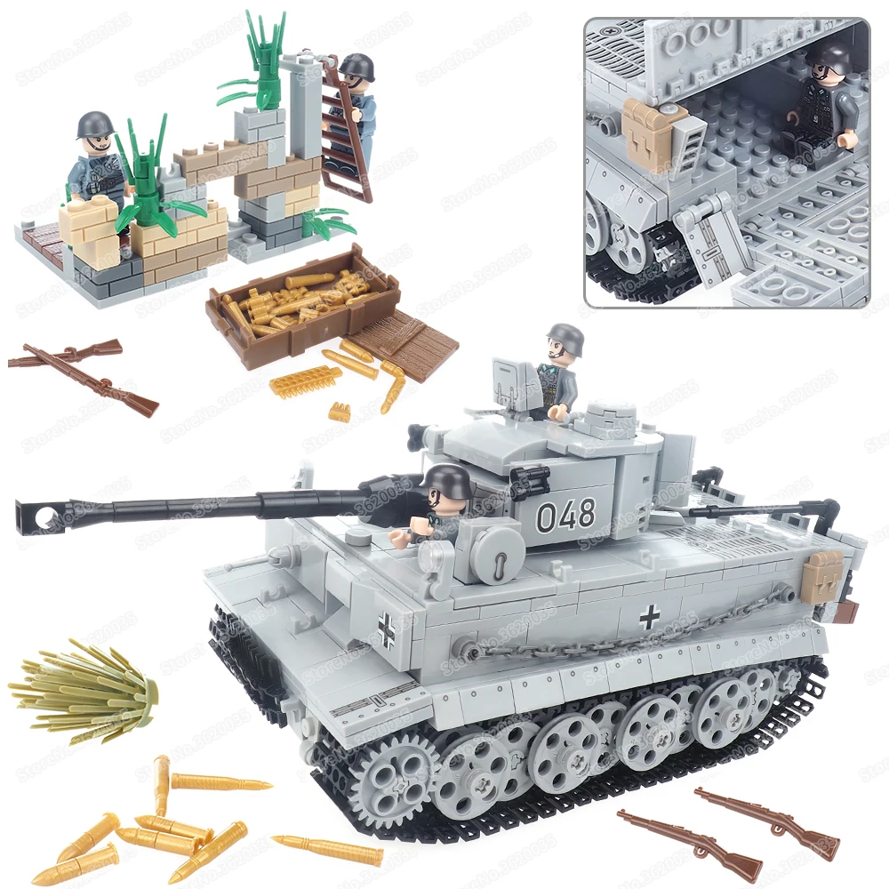 Military Tiger Tank Building Block Assembled WW2 Figures Heavy Weapons Code Name Sd.Kfz.181 War Scenes Model Child Gift Boy Toys