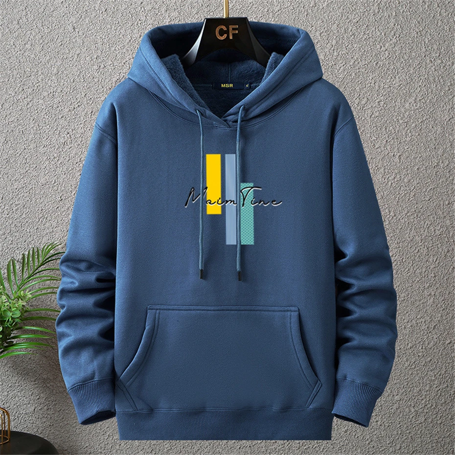 Autumn Winter Thick Fleece Hoodie Men 12XL 10XL Plus Size Hoodies Male Print Hooded Pullover Big Size 12XL Loose Hoodies Blue