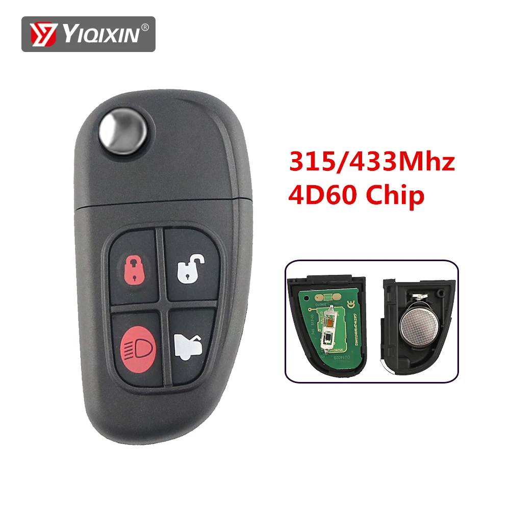 YIQIXIN 4 butelki z klapką i inteligentnym zdalnym kluczykiem do samochodu Jaguar X typu S XJ XJR 1999-2009 2002-2008 315/433Mhz 4 d6 0 wymiana chipa