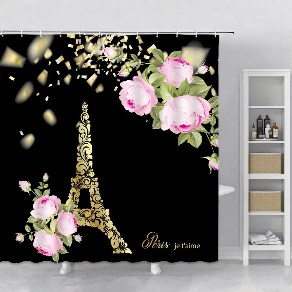 Paris Tower City Landscape Shower Curtain Set Hook Hanging Cloth Modern Home Decor Bathroom Curtain Polyester Fabric Bath Screen