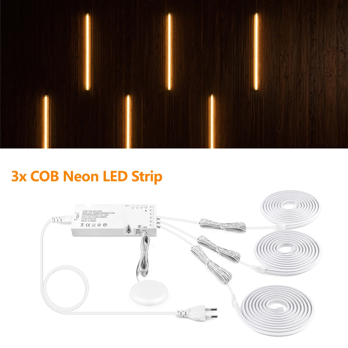 24 V COB-LED-Streifen unter dem Schrank, Neonband mit Touch-dimmbarem Schalter für Schrank, Vitrine, Regal, Wand, Akustikplatte, Dekor