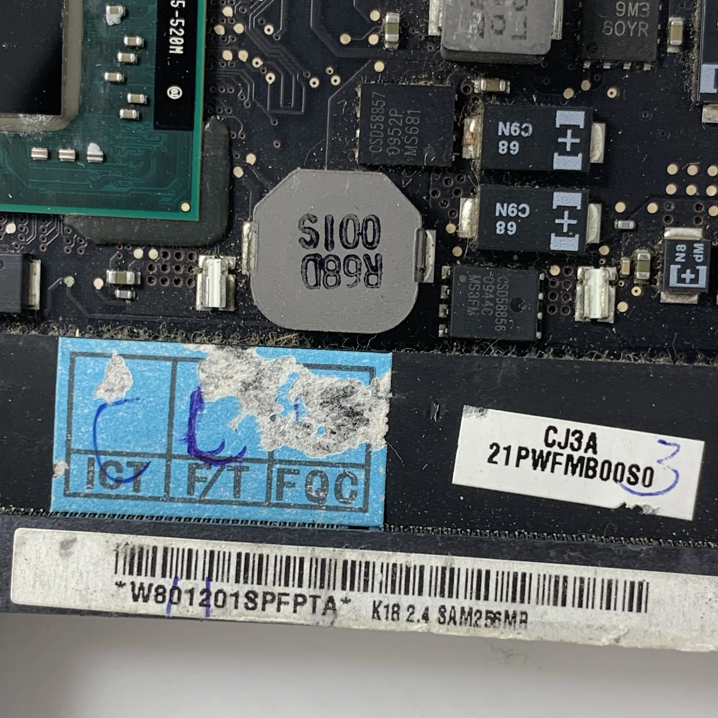 

820-2850-A Высококачественная материнская плата для ноутбука APPLE A1286 2010, материнская плата SLBNA I5-520M 2,4 ГГц N11P-GE1-W-A3 GT330M, 100% тестирование