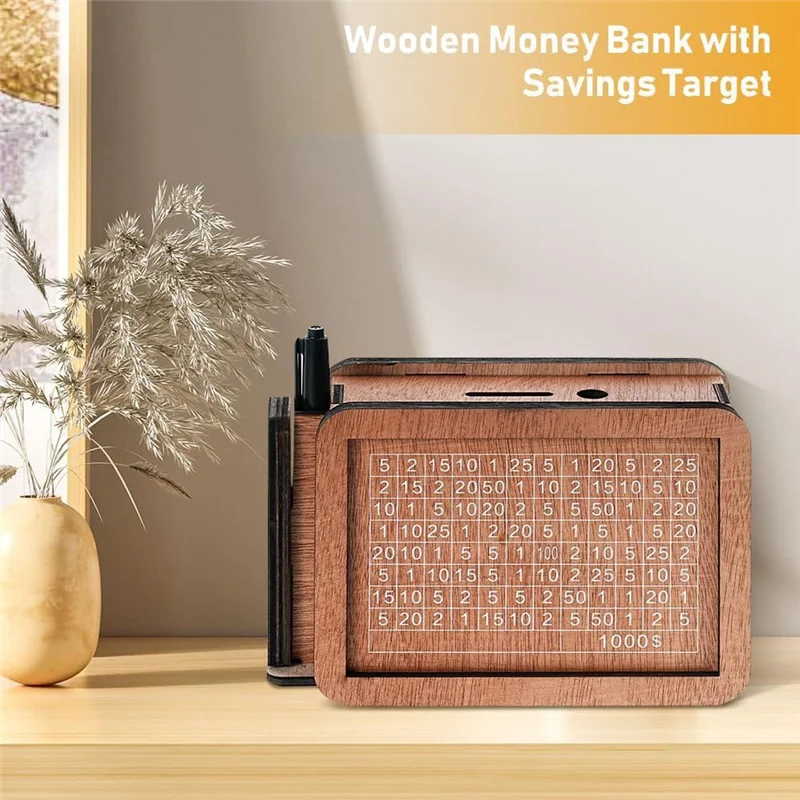 AB47-caja de dinero de madera con diseño de bóveda de efectivo, hucha de madera, caja de ahorro de madera de bóveda de efectivo, caja de dinero con dinero