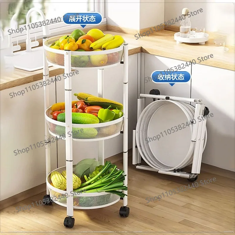 trolley rack rotating folding kitchen fruit and vegetable basket new floor removable storage rack multi-layer stainless steel