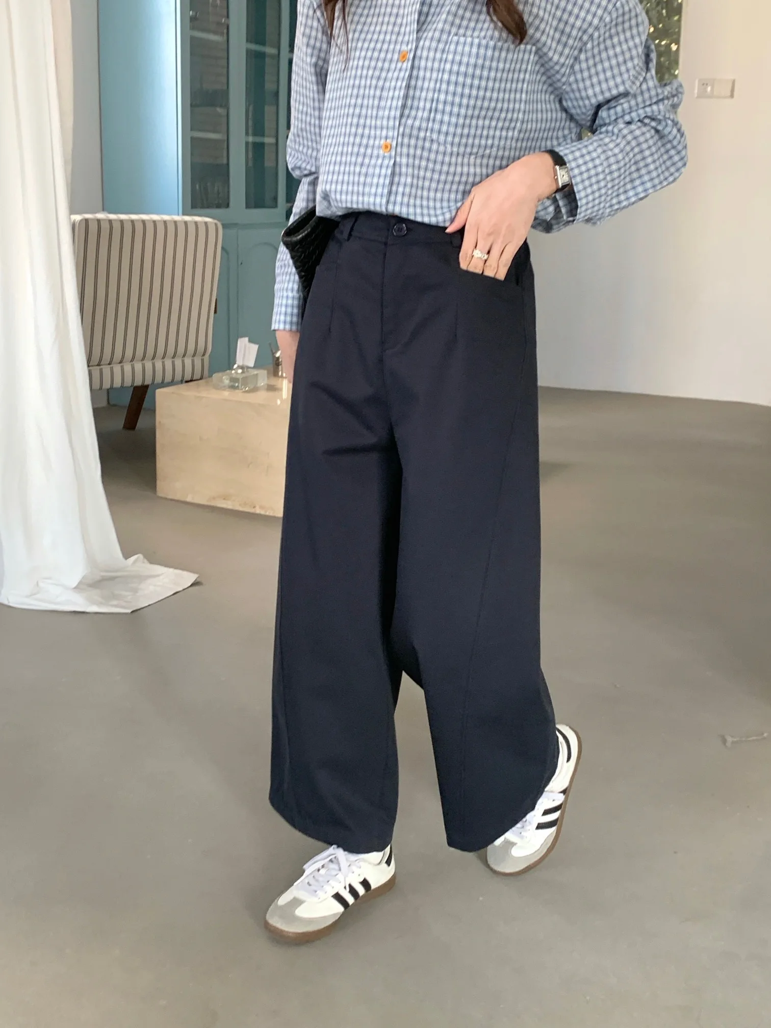 

Slimming Balloon Pants Pure Color Spring Edition Women's High Waist Elastic Cotton Straight Leg Cotton Cocoa Pants