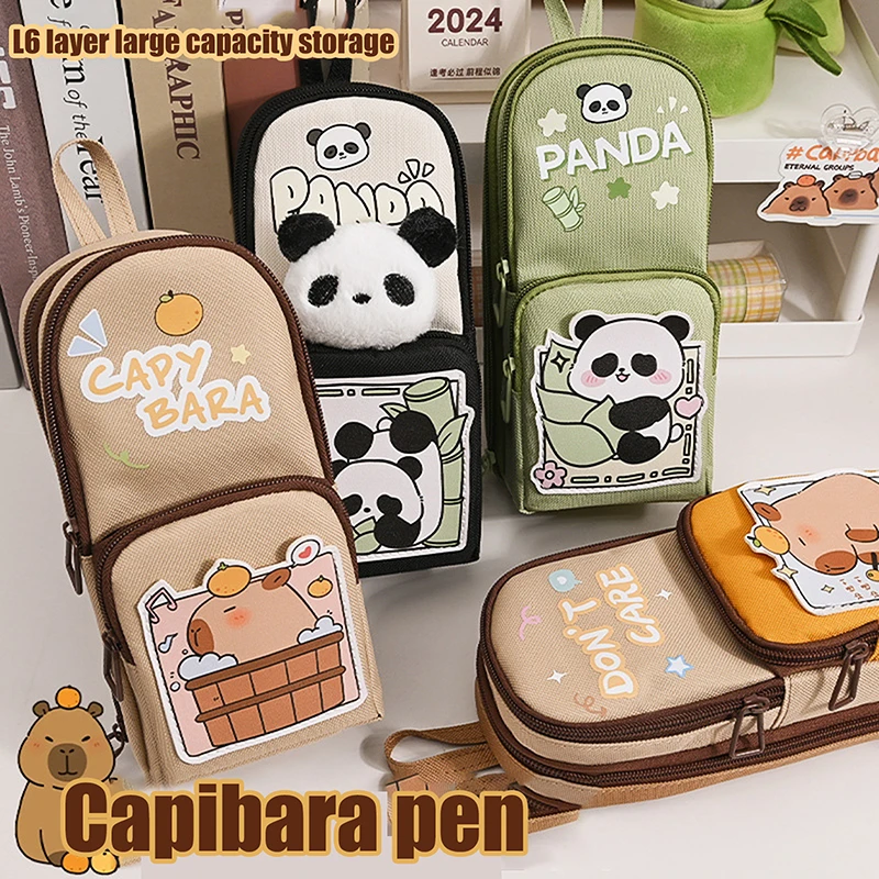 cute cartoon capybara pencil case bolsa de lapis de grande capacidade papelaria estetica bolsa duravel com ziper moda 01