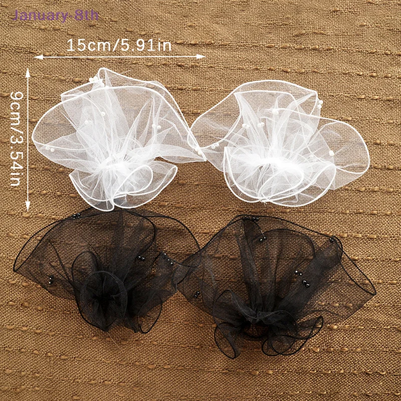 1Pair Nail Art Tulle Fake Pleated Cuff Photo Backgrounds For Nail Photography Nail Tips Display Embellish Pearls Tulle Sleeve