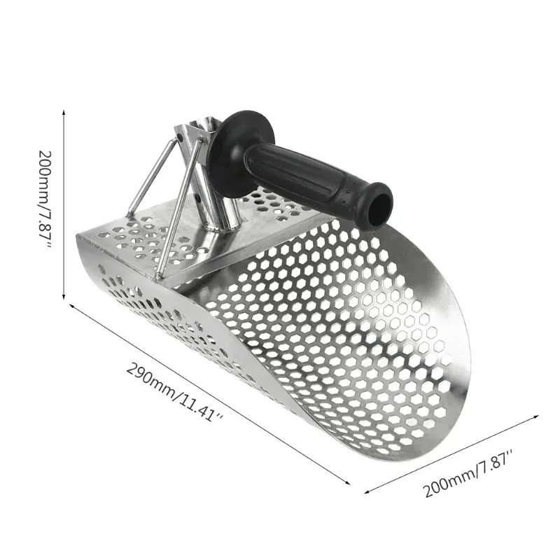 Cuchara de arena para la caza del tesoro de la playa para la detección del Metal de mano de acero inoxidable con agujeros hexaedros de 7Mm búsqueda subacuática rápida