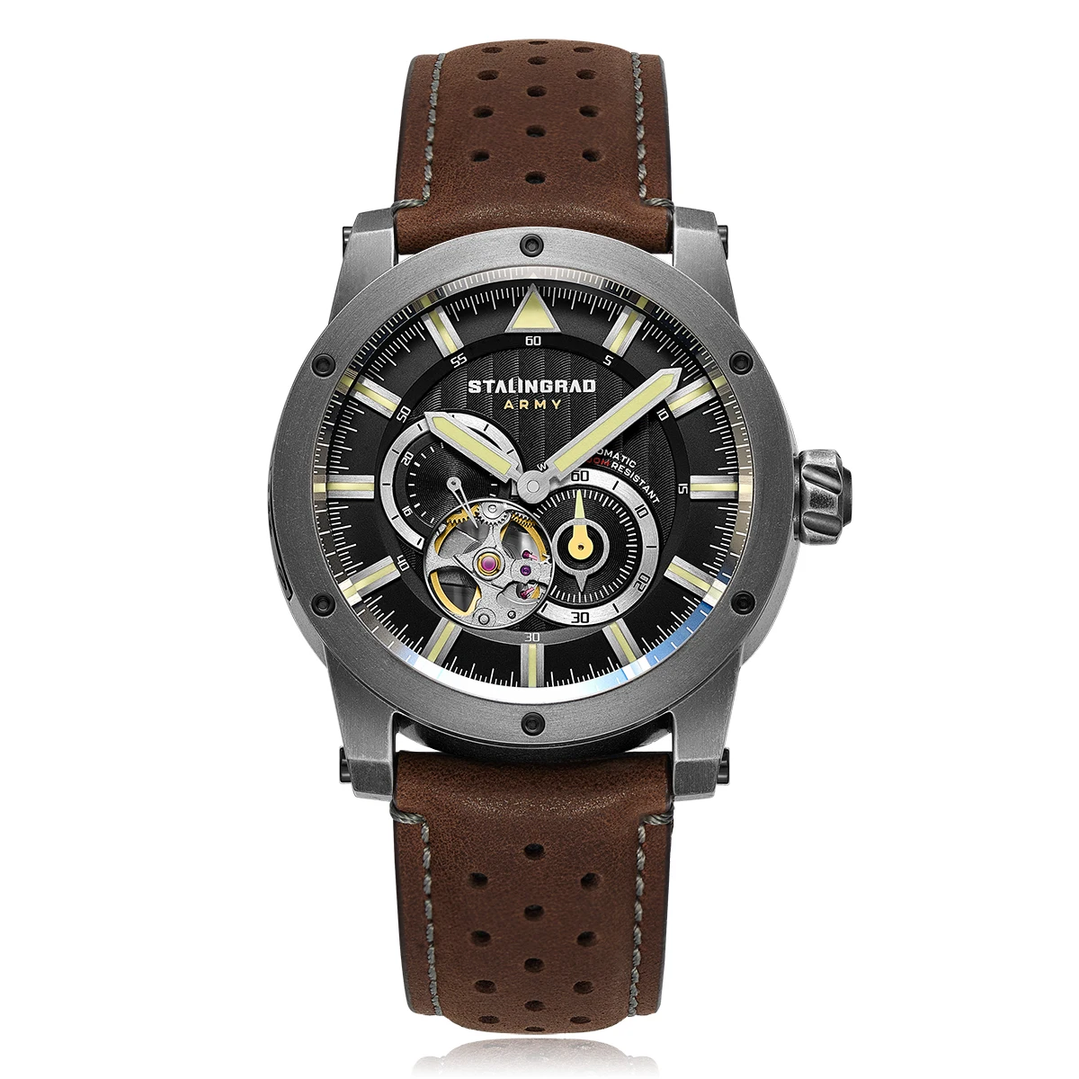 

Stalingrad Outdoor Adventure Men's Watch With Tourbillon Movement Sapphire Glass 316L Steel 100M Waterproof Stylish Gun Color