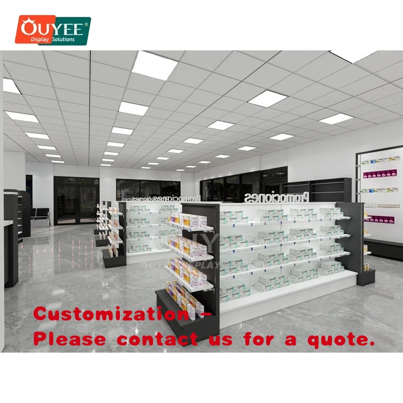 

custom.Sustainable Franchise Pharmacy Glass Display 3D Design Service Mixed Material Pharmacy Store In Mall