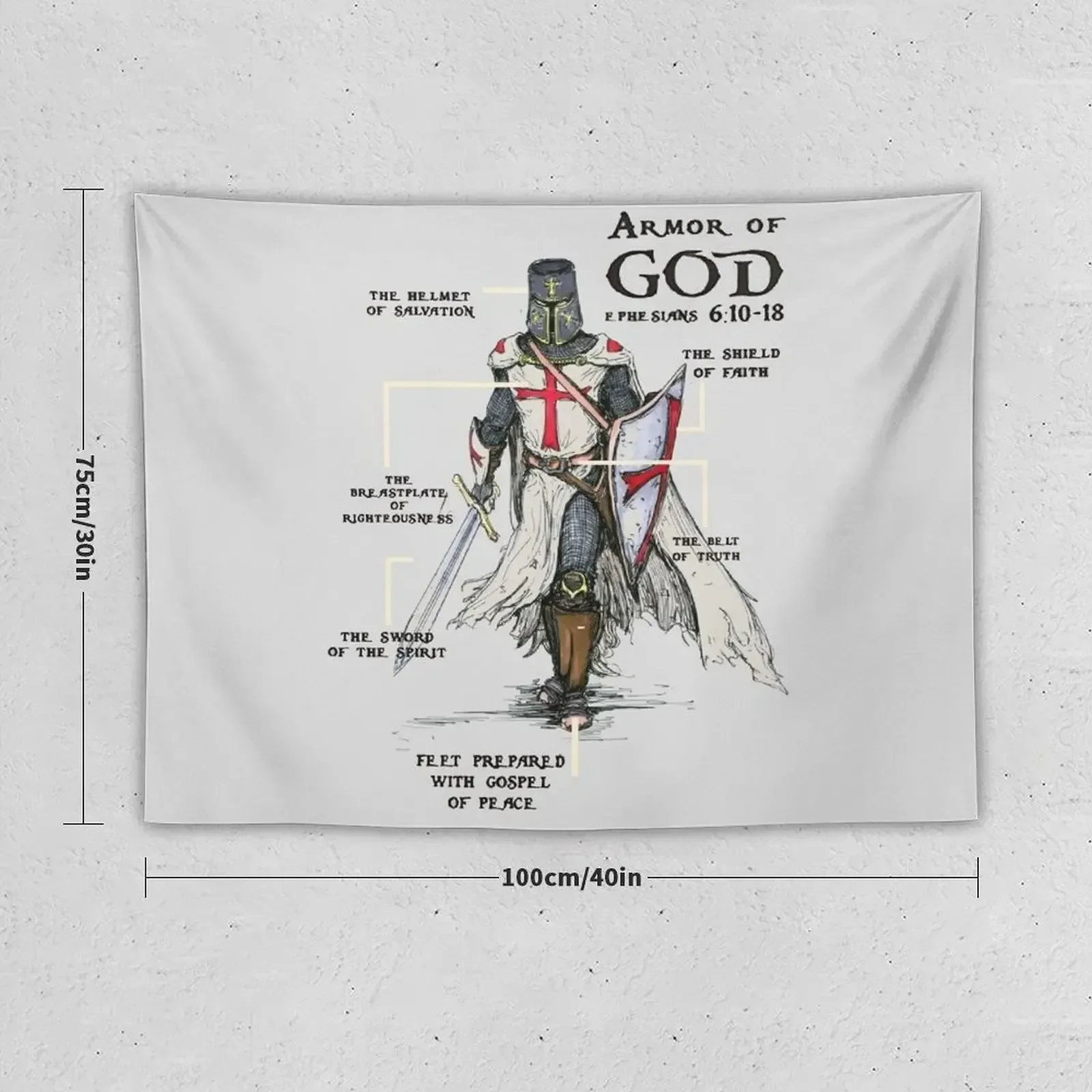 Templar Shield Cross Medieval Warrior Sword Knights Templar Armor of God Helmet Emblem Tapestry Home Supplies Tapestry