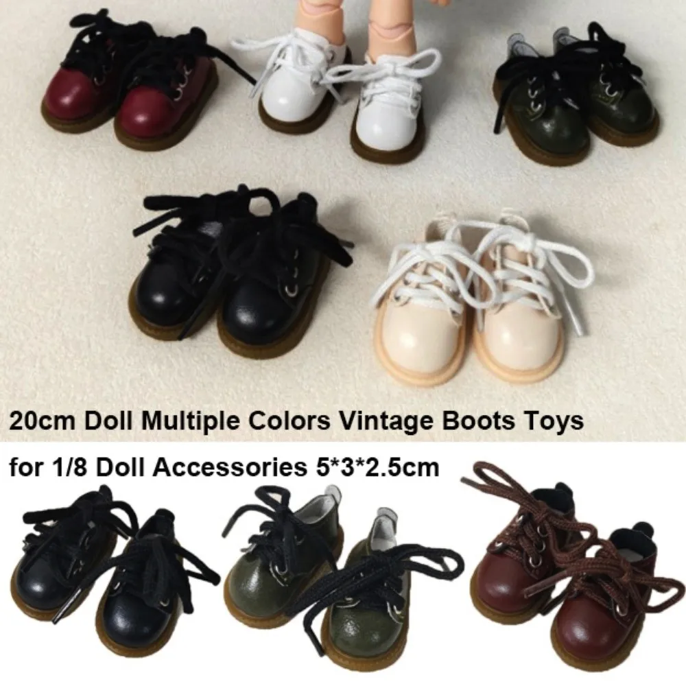 Multiple Colors 20cm Vintage Boots Fashion Cool Lace-Up Leather Shoes 5*3*2.5cm Black/Red/White Styling Dress Up Shoes for 1/8
