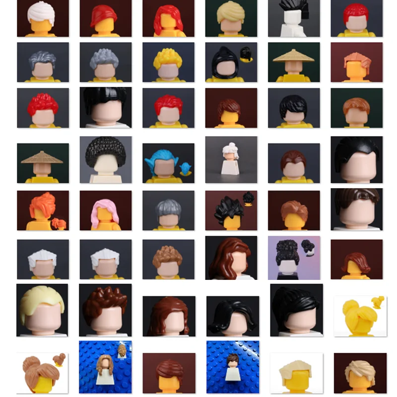 Figurines coiffures tête cheveux blocs de construction ville Figure corps accessoires pièces blondes bricolage chapeau briques assembler des jouets
