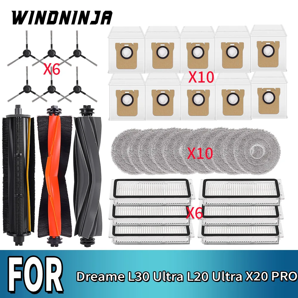 Für Dreame L30 Ultra L20 Ultra X20 PRO Roboterstaubsauger HEPA-Filter Haupt- und Seitenbürste Staubbeutel Wischtücher Zubehör Ersatzteile