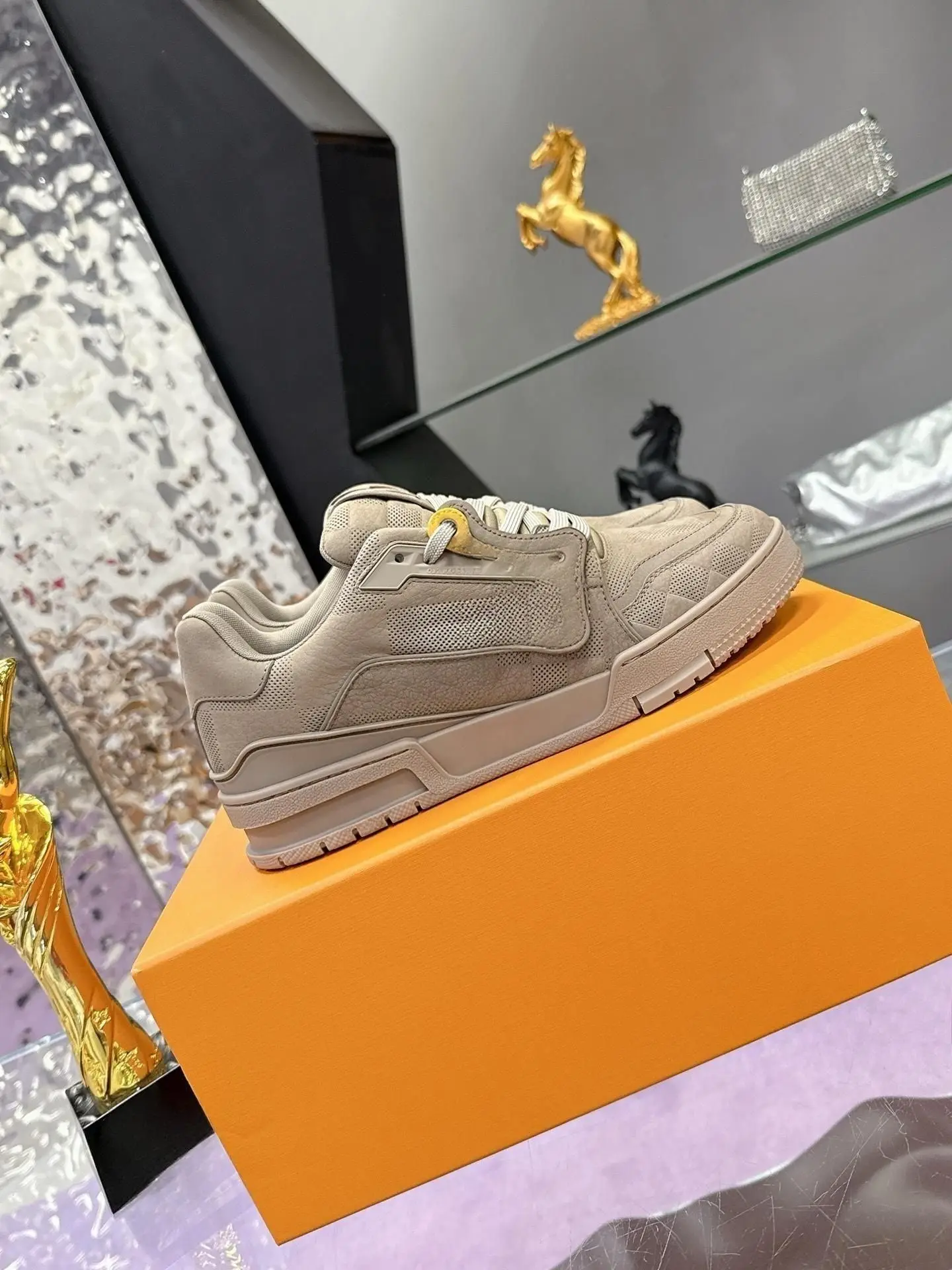 Unisex Retro Khaki Casual Board Shoes Lace‑Up Multi‑Material Splicing Lightweight Streetwear Sneakers For Male Female