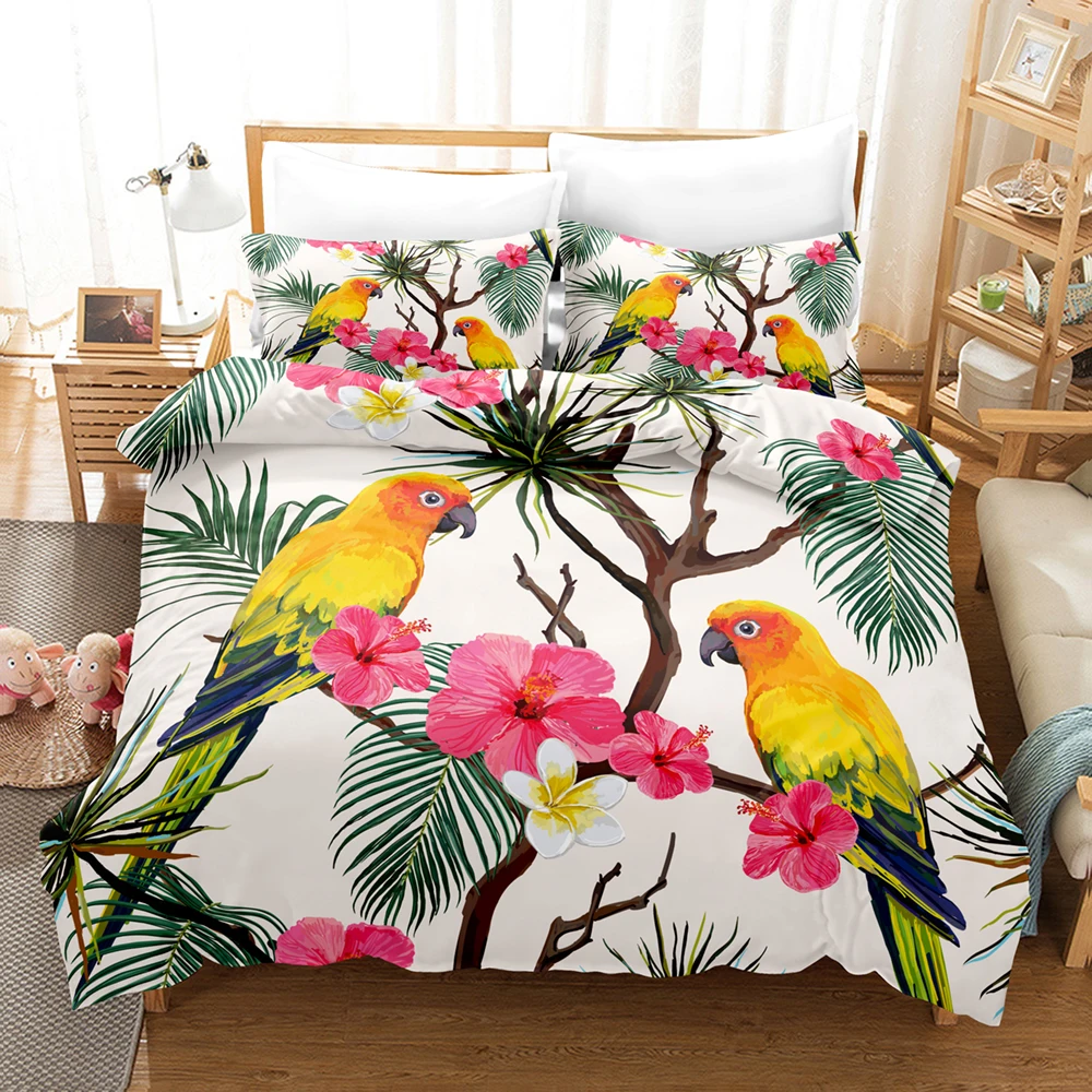 3D Printed African Parrot Bedding Set Down Quilt Cover With Pillowcase Double SIngle King 3D Printed Anime My Dress-U