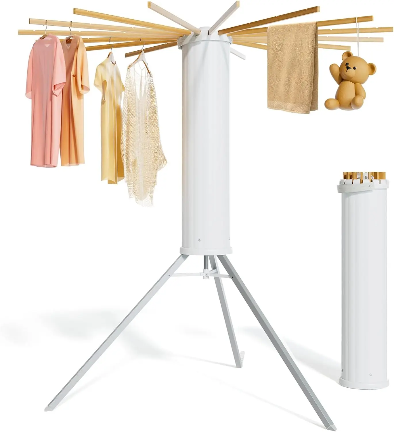 

2-Tier Clothes Drying Rack 72-Inch Folding Laundry Drying Rack with 3 Rotatable Arms for Hangers 24 Clips Stainless Steel for 27