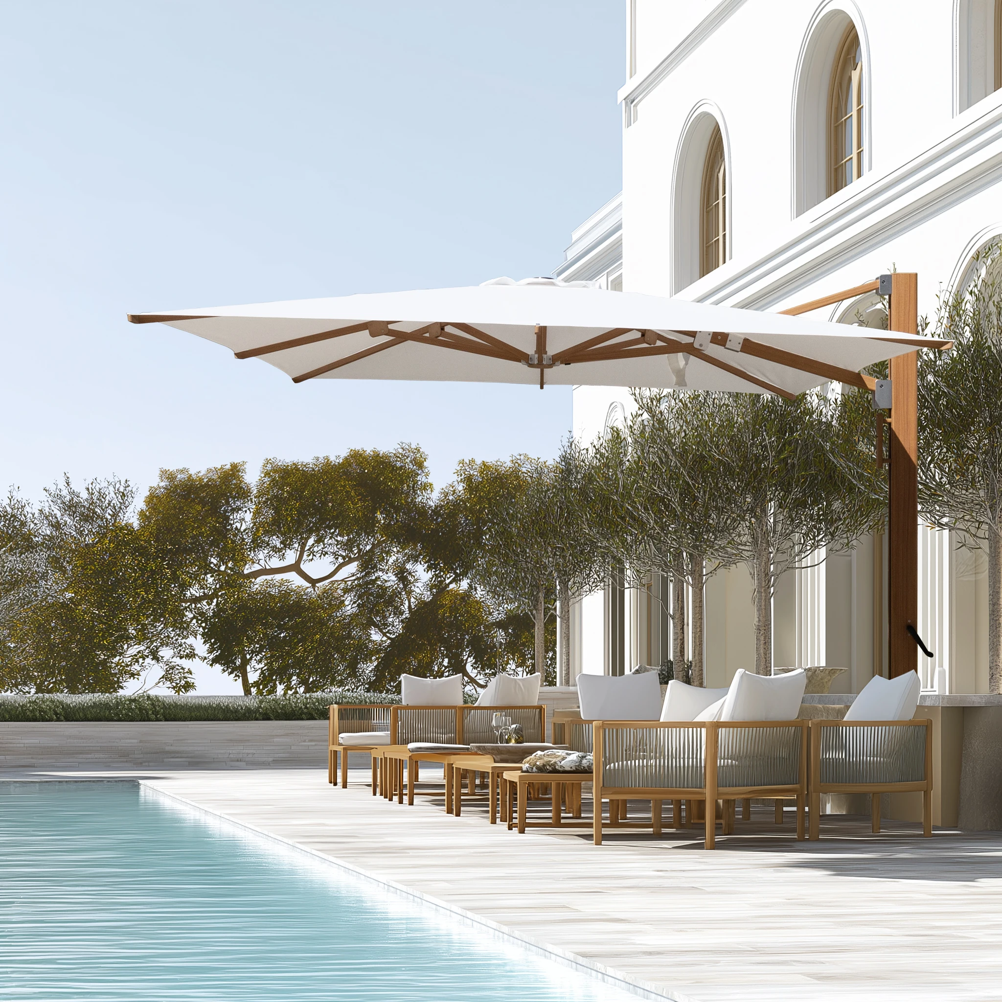 

Садовый зонт с УФ-защитой, современный, 100% алюминиевый, 3х3 м, квадратный, регулируемый по высоте, для отелей и улицы