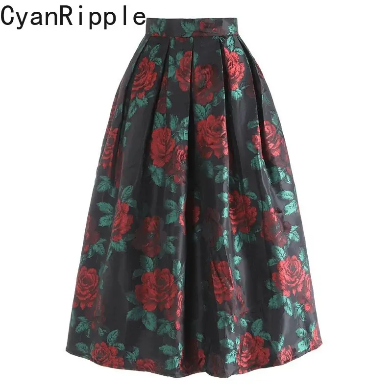 

High Quality New Spring Summer Elegant Ball Gown Skirt All-match High Waist Embroidery Jacquard Mid-length A-line Puffy Skirts