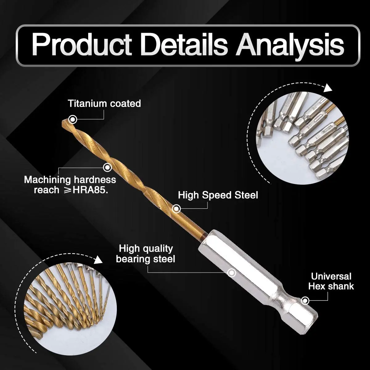 Titan Xoắn Bộ Mũi Khoan 13 Chiếc Chuôi Lục Giác HSS Nhanh Chóng Thay Đổi Thường Xuyên Dụng Cụ Khoan Gỗ Nhựa Hợp Kim Nhôm 1.5-6.5Mm