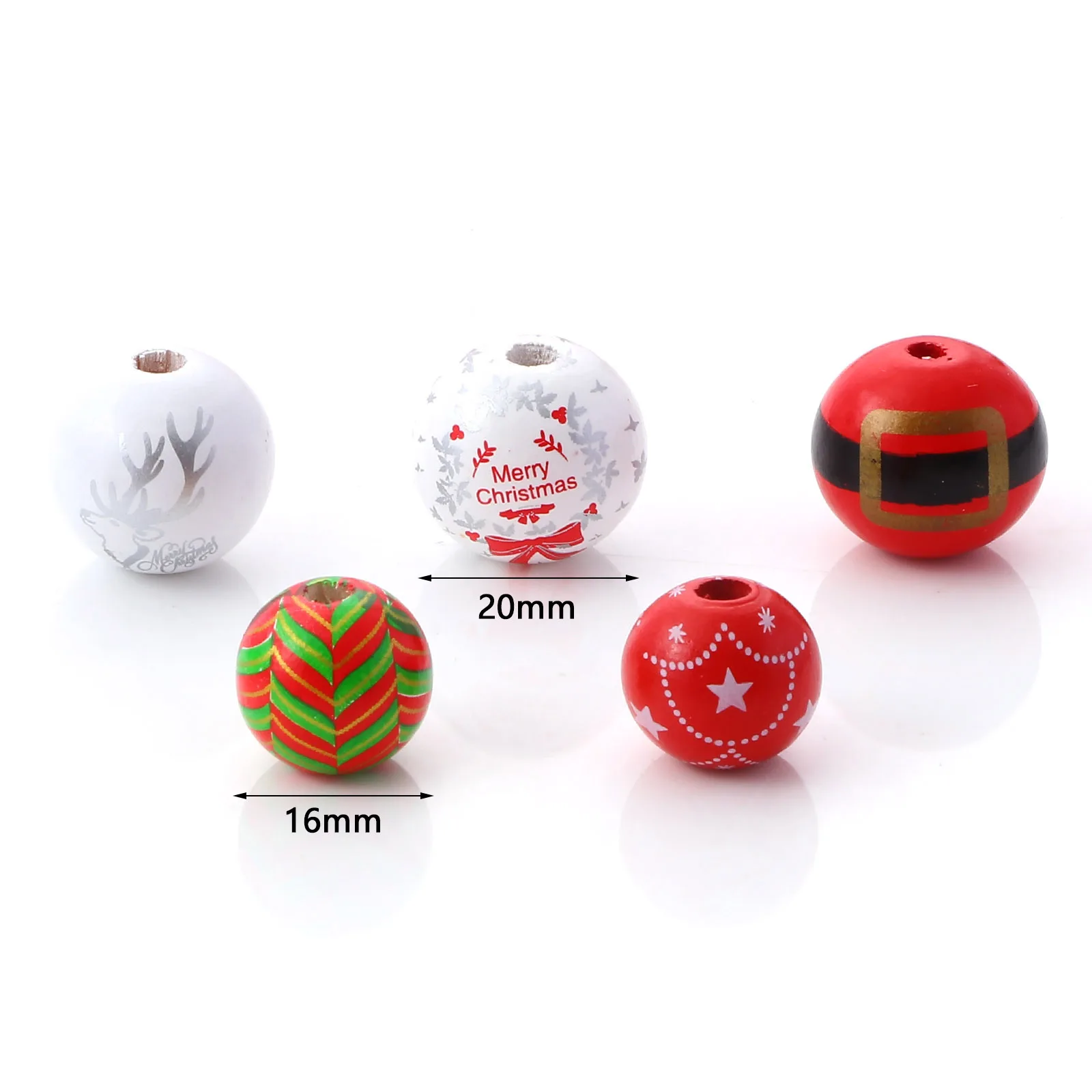 Cuentas espaciadoras de madera para Navidad, abalorios redondos Multicolor de 16mm y 20mm, con mensaje de "Feliz Navidad", para hacer pulseras y joyas DIY