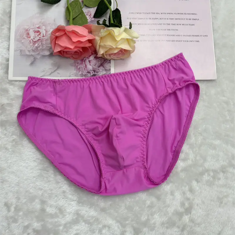 Man's Pants Briefs Rose Purple Silky Touch Live Show Dance Private Party DJ Club Bar FKK Sheer Sexy