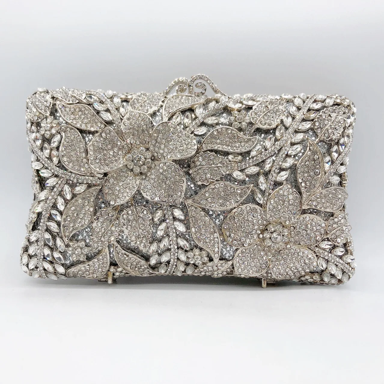 Woman Silver Diamond Evening Bag Flower Crystal Wedding Party Handbag Bridal Gala Luxury Clutch Purse Rhinestone Evening Bag