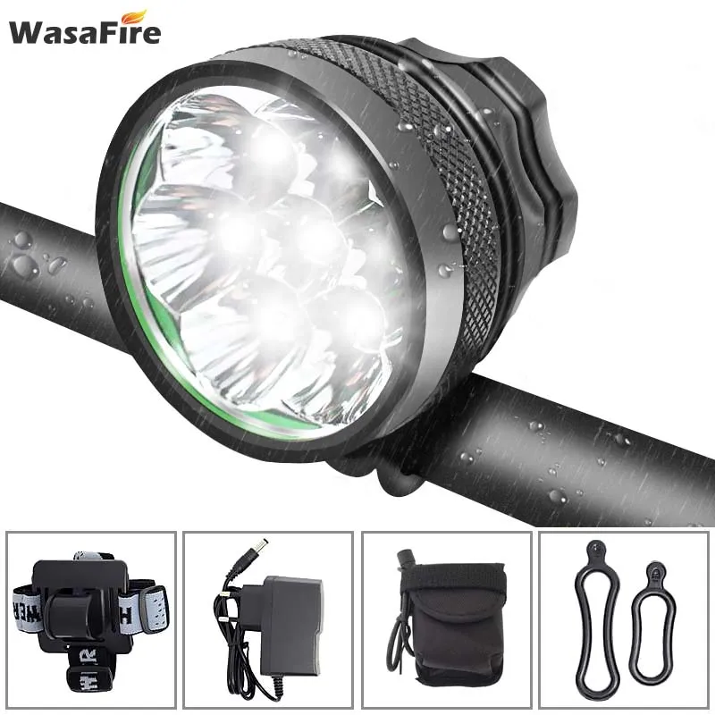 WasaFire 10000 Lumens Bike Light 7* XM-L T6 LED Bicycle Lights MTB Headlight Cycling Head Lamp with 18650 Battery Pack + Charger