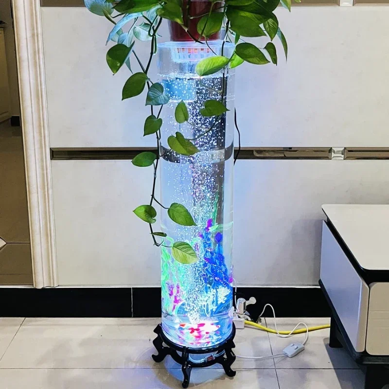 Simple Beauty Fish Tank Size Cylindrical Living Room Thickened Ultra-white Glass Goldfish Tank Desktop Lighting Silent