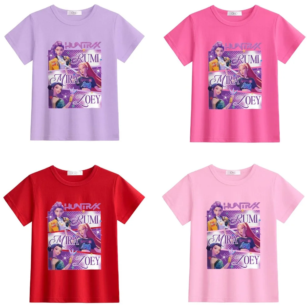 

K-Pop Demon Hunters T Shirt Print Cotton Short Sleeve Crew Neck T-shirt for Teen Boys Girls Casual Summer Clothing