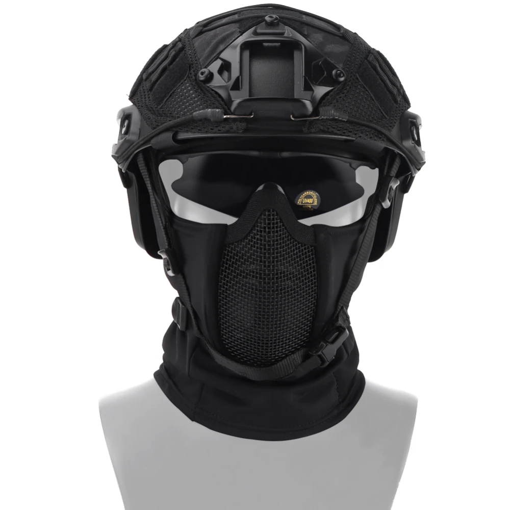 Paintabll Hooded Tactical Balaclava Helmets Steel Mesh Mask Polyester Neck Protective Hunting Gel Blaster Airsoft Accessories