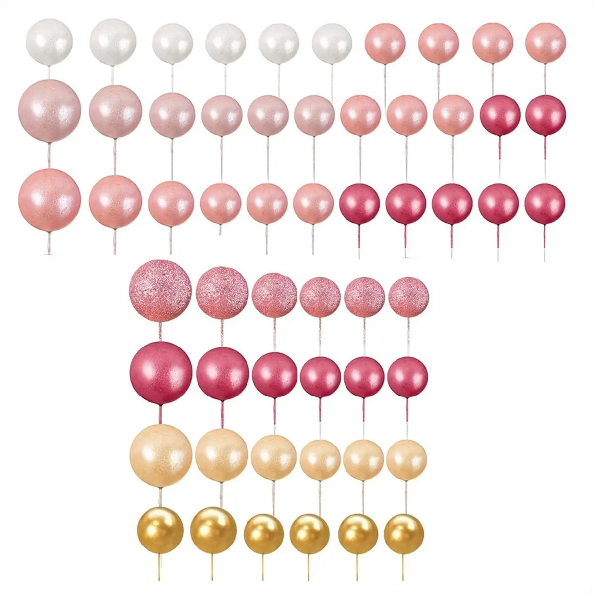[Greatitem]56 PCS Ball Cake Picks Ball Shaped Cake Topper Pearl Balls Cupcake Cake Insert Topper for Birthday Party Wedding Pink