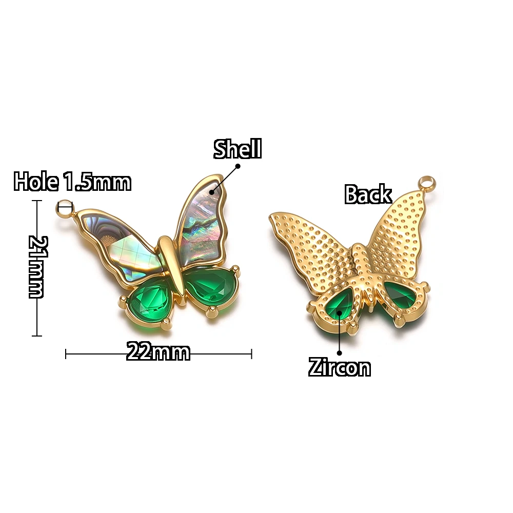 3 Stück Edelstahl-Schmetterlingsanhänger mit Zirkonia für DIY-Schmuckherstellung, exquisite Halsketten- und Ohrringzubehör für Damen – Detail 3