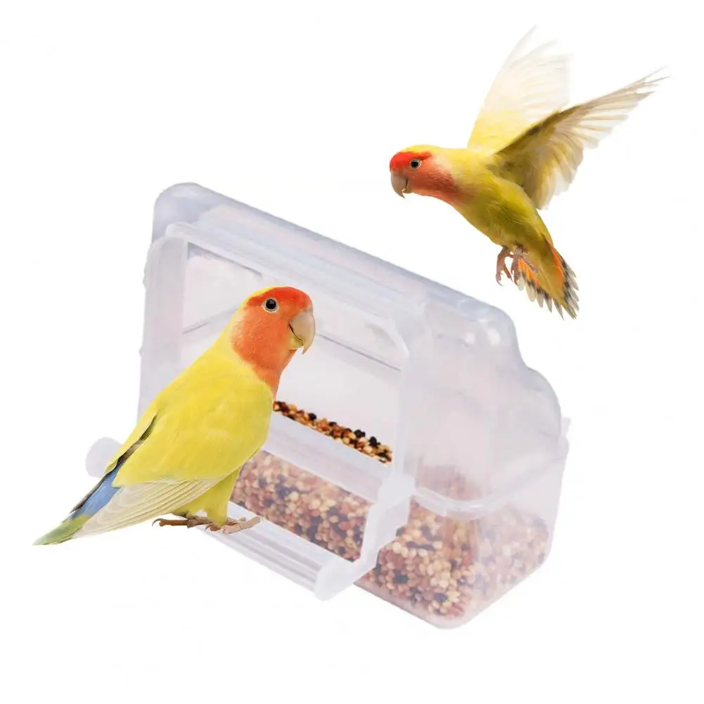 Bird Food Box for Small Birds Transparent Hanging Parrot Feeder Drinker Anti-spill Water Tank Pet Plastic Food Container Ideal