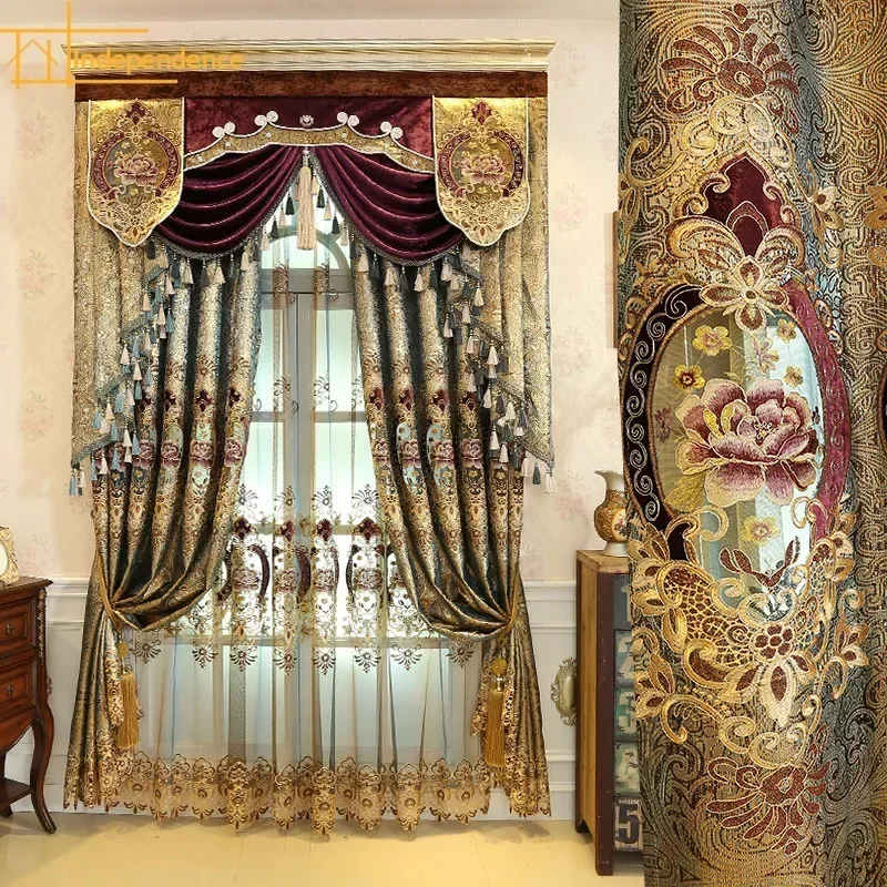 Gold Leather Hollow Luxury High-end European Curtains Embroidered Shading Custom Curtains for Living Dining Room Bedroom