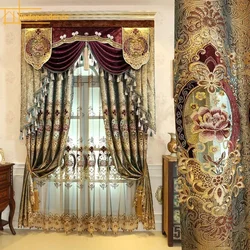 Cortinas europeas de alta gama de lujo huecas de cuero dorado, cortinas personalizadas con sombreado bordado para sala de estar, comedor y dormitorio