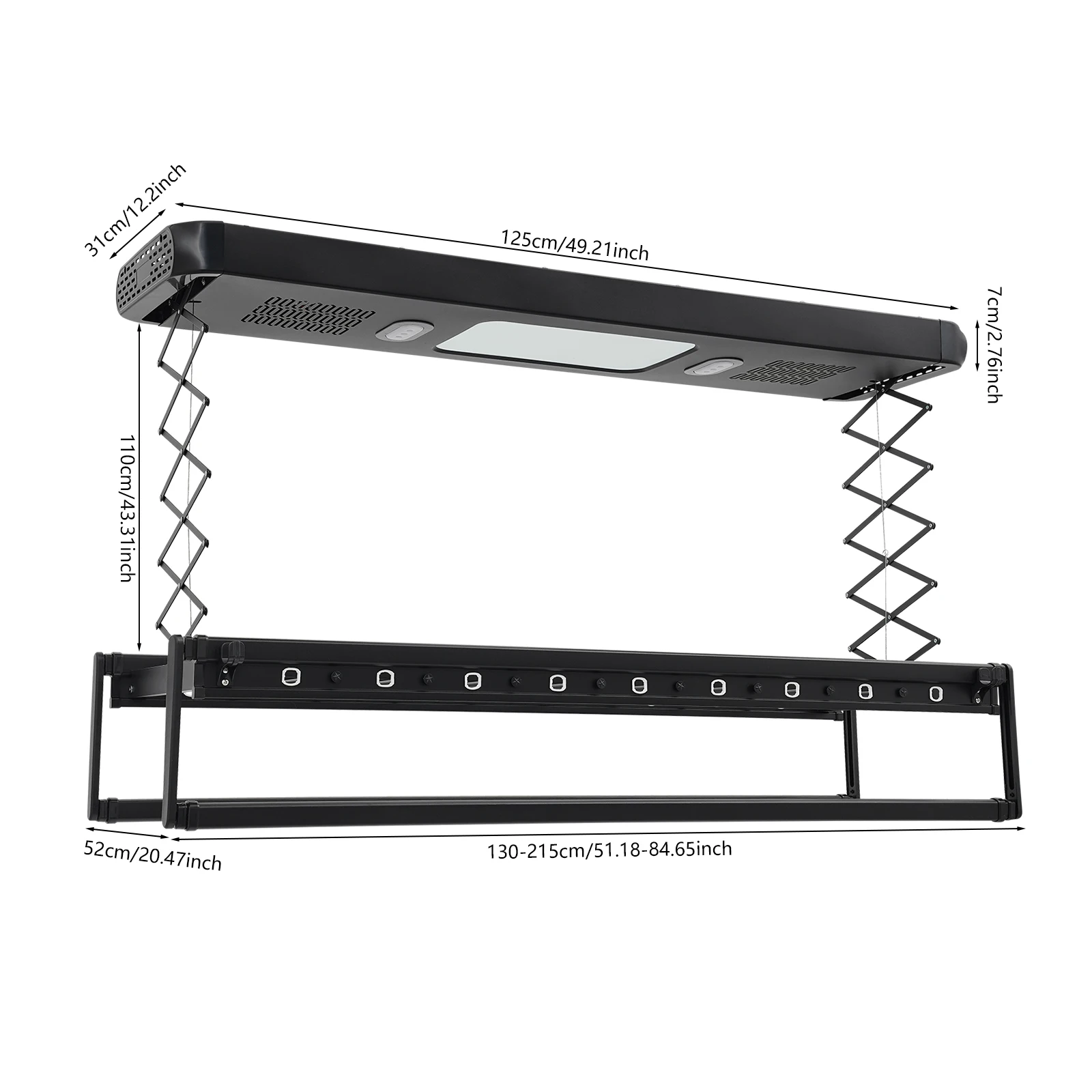 Elektrisch slim gemotoriseerd kledingdroogrek met afstandsbediening, intrekbaar met LED-verlichting, blauwlichtsterilisatie, 2 ventilatoren - afbeelding 1