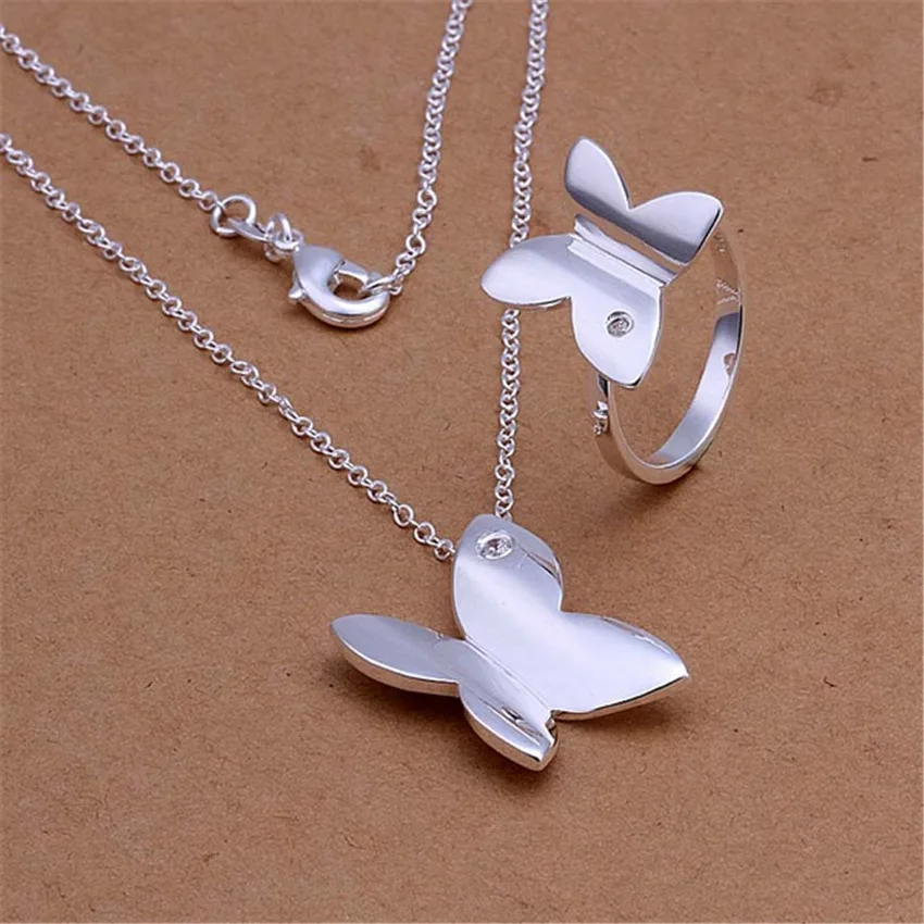 

Hot charm 925 Sterling Silver Jewelry sets crystal butterfly pendant necklace rings for women Fashion Party Christmas Gifts