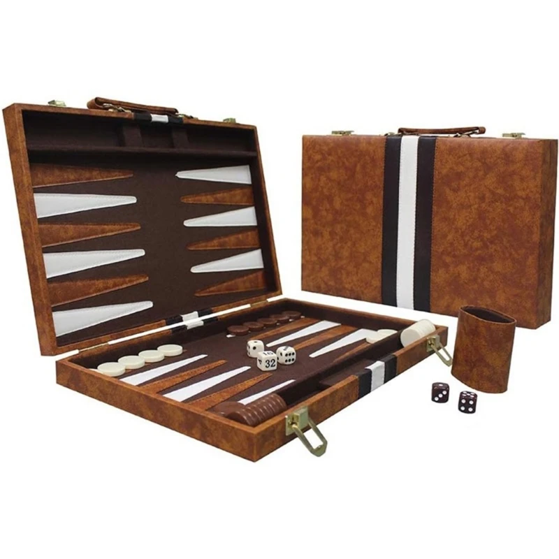 652D Kunstleder-Akzent-Backgammon-Set mit sanftem, ruhigem Spielabend – Detail 1