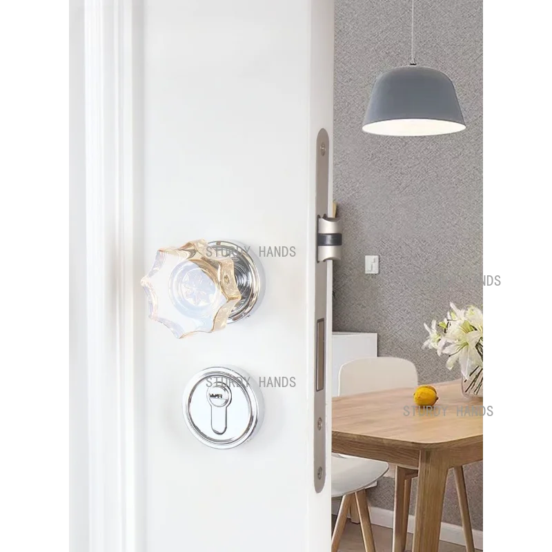 1 set of zinc alloy room door lock Nordic milk oil wind crystal handle indoor bedroom door split silent lock