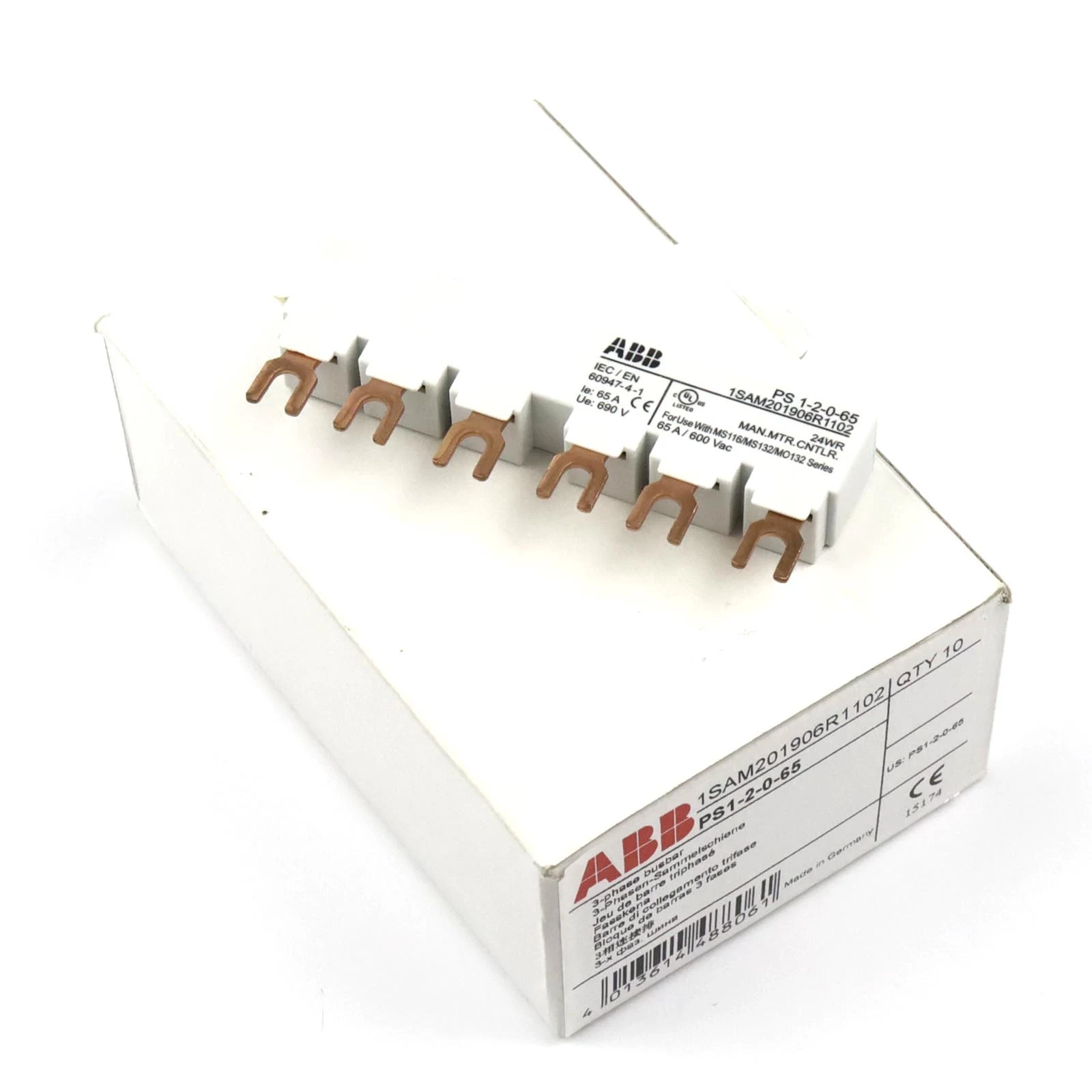 10 pcs PS1-2-0-65 10108478 1SAM201906R1102 3-phase busbar for 2 MS116 / MS132, Ie=65A