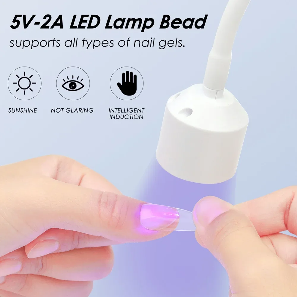 1/2 قطعة LED مسمار مصباح الأشعة فوق البنفسجية هلام علاج المحمولة ضوء USB هلام الأظافر 360 °   مجفف أنبوبي قابل للتعديل بحرية لتزيين فن الأظافر