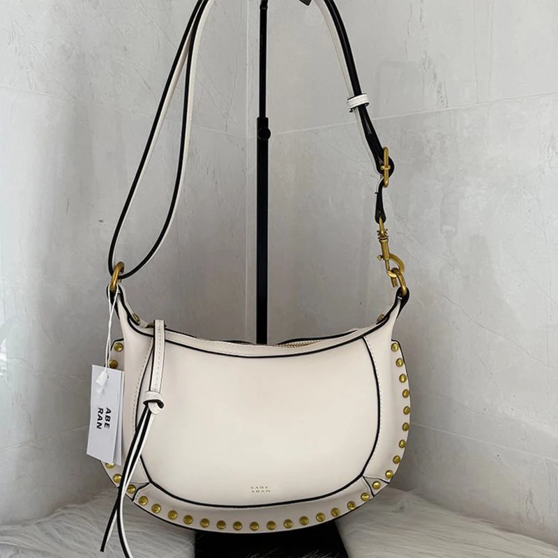 حقيبة كتف نسائية كلاسيكية على شكل نصف قمر مرصعة بالذهب وتصميم قديم، حقيبة كروس/محمولة باليد/حزام واحد، كاجوال أنيق من جلد البولي يوريثان