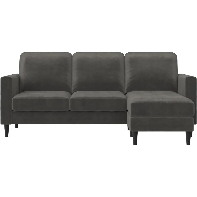 Strummer Modern Reversible Sectional Couch Upholstered in Velvet Fabric with Floating Ottoman