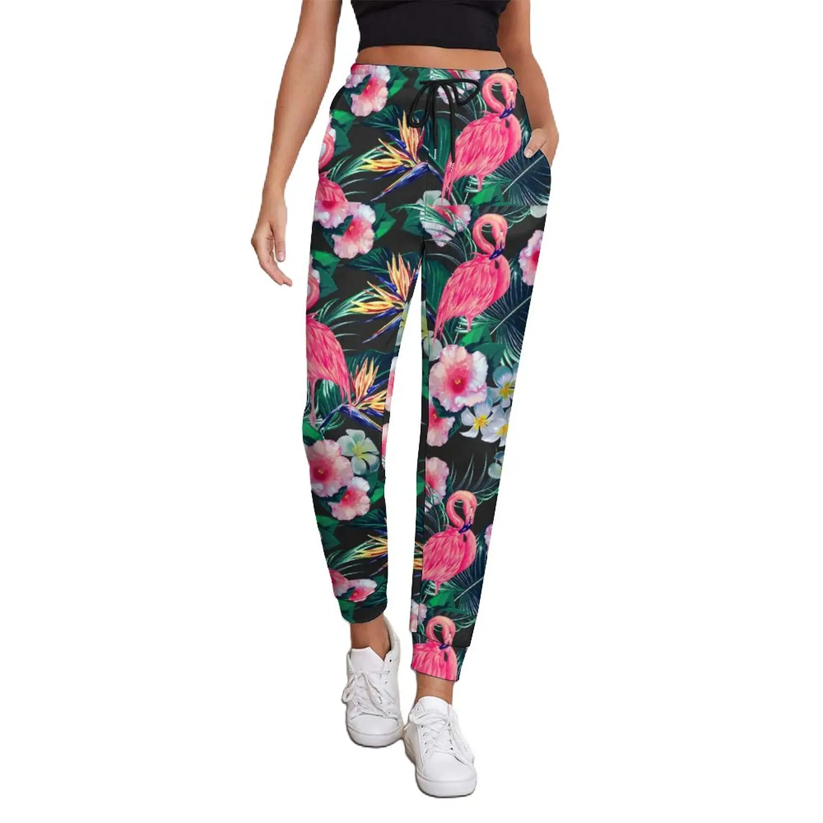 Wald Palmblätter Hosen Damen Blumen- und Flamingo-Druck Harajuku Jogginghose Herbst Vintage bedruckte Hose große Größe