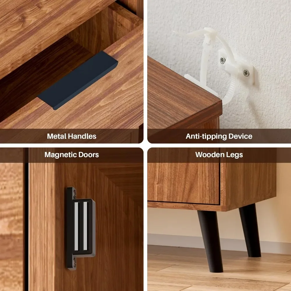 

Buffet Sideboard Cabinet with Storage, Mid-Century Storage Cabinet with 3 Drawers and 2 Doors, Kitchen Pantry Cabinet