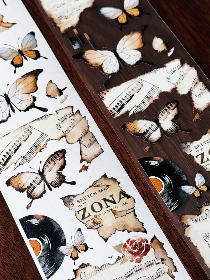 빈티지 나비 꽃 종이 매트 PET 와시 테이프 공예 용품, DIY 스크랩북 카드 제작, 장식 플랜 스티커