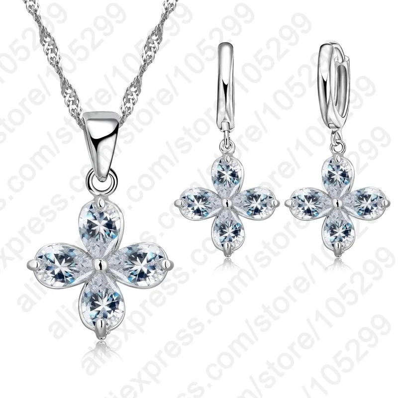 

Модный кулон в виде лепестка цветка, ювелирные изделия из стерлингового серебра 925 пробы, ожерелье с прозрачным кубическим цирконом/серьги для женщин, свадебный комплект бижутерии, подарок