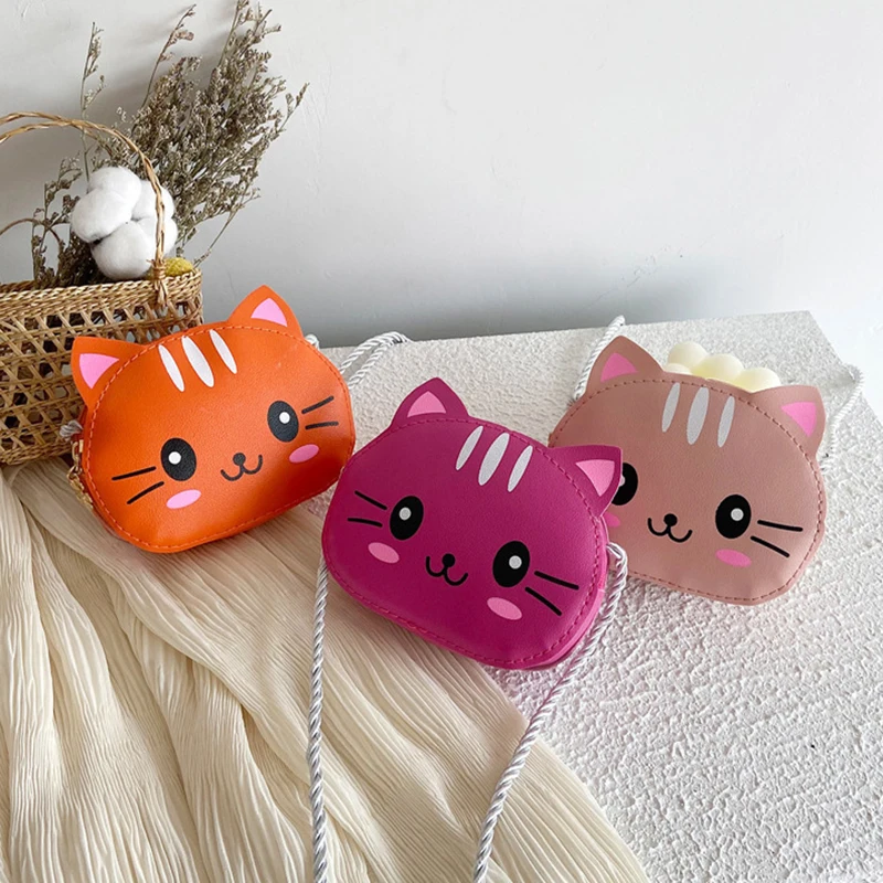 Cartoon Kids Mini Zippered Small Bag Cute Cat Crossbody Bag Coin Wallet Lovely Hand Bags For Boys Girls Mini Shoulder Bags