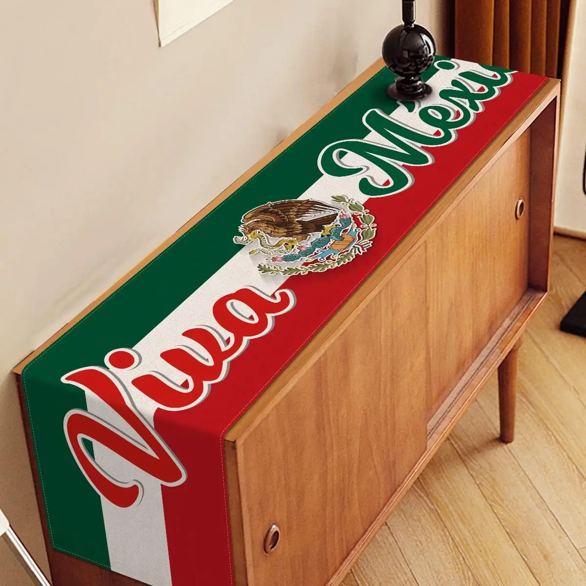 Viva Mexico Table Runner - 1PC Dia de la Independencia Party Fiesta Folk Pattern Cover for Kitchen Dining Room